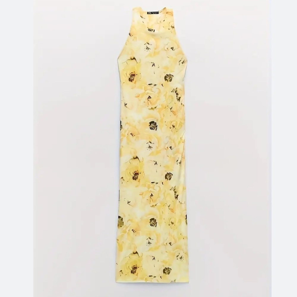 Zara maxi dress tulle floral yellow size s new - Picture 9 of 9